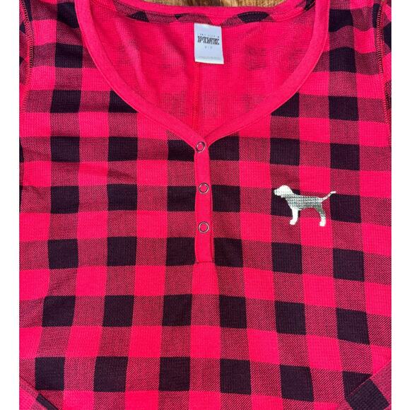 Victorias Secret PINK Womens 1-Piece Red Black Gold Plaid Pajamas Sleep Small - Picture 2 of 9